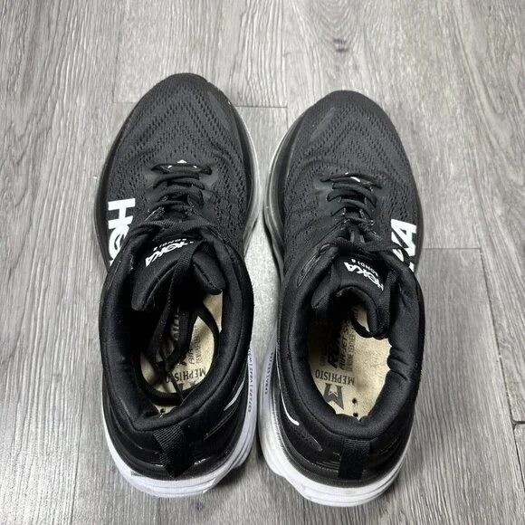 Hoka One One Mens Bondi 8 1123202 BWHT Black Running Shoes Sneakers Size 8.5 D